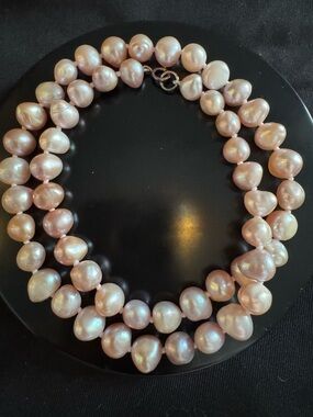 Blush Baroque Pearl Necklace – Natural Freshwater Pearls - Sterling Silver Clasp